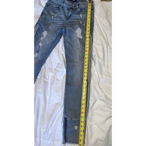 Cropped Skinny Jean Distress Destroyed Express Size 2 Blue Mid Rise - Picture 3 of 7